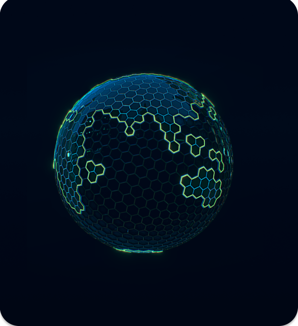 A digital globe with a network of interconnected points.